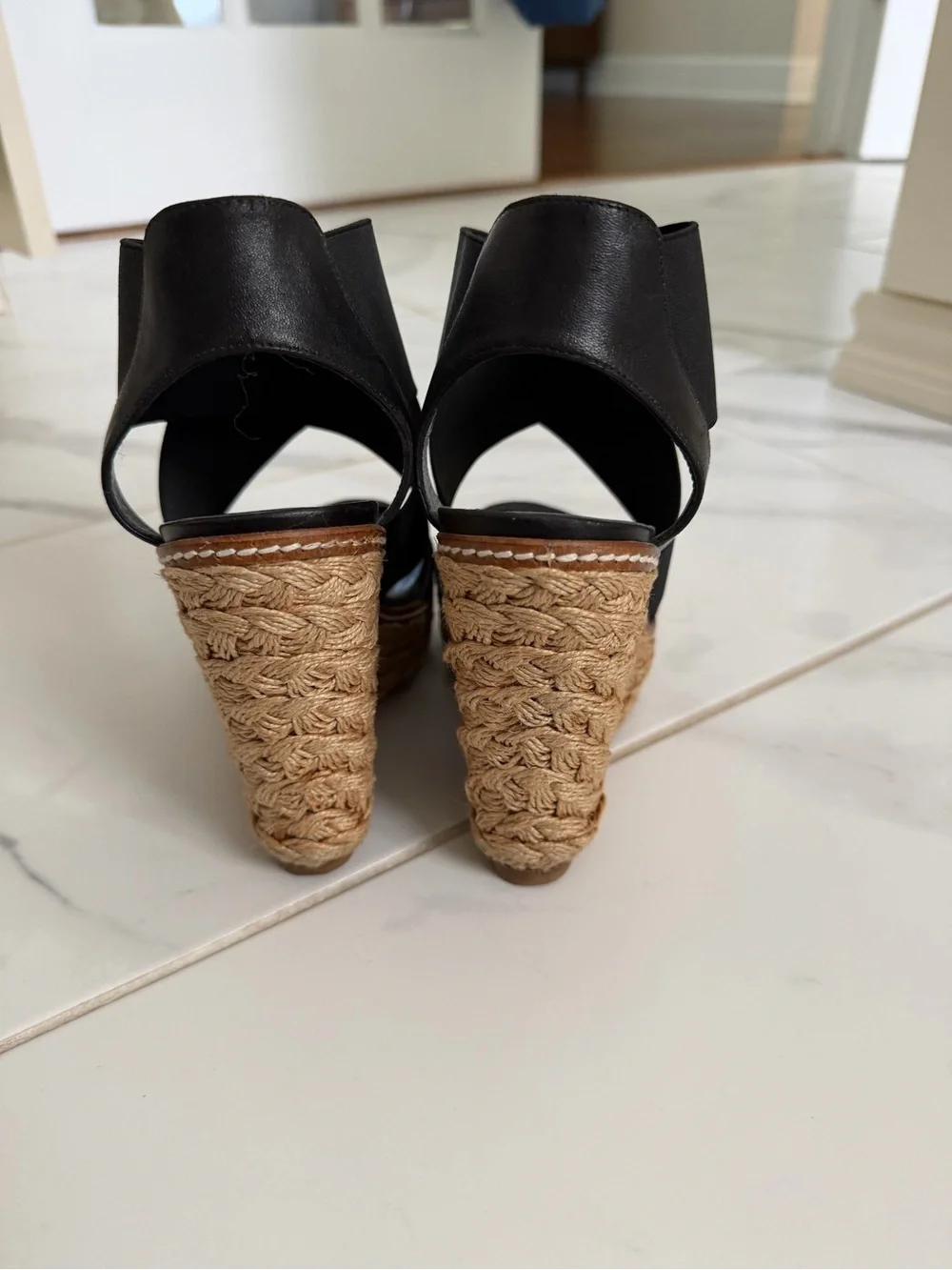 Stuart Weitzman Black Elastic Espadrille Wedge Sandals